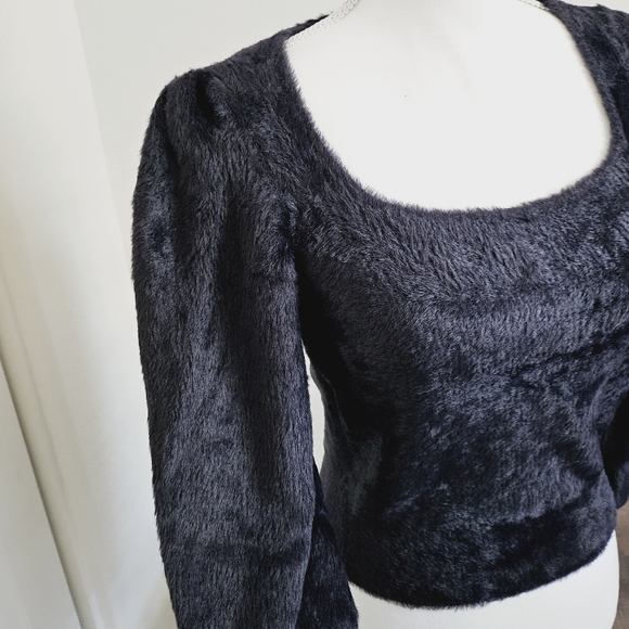 🆕️Free People Black Moonbeam Cropped Soft Boho-Chic Sweater SZ Medium - Picture 5 of 13